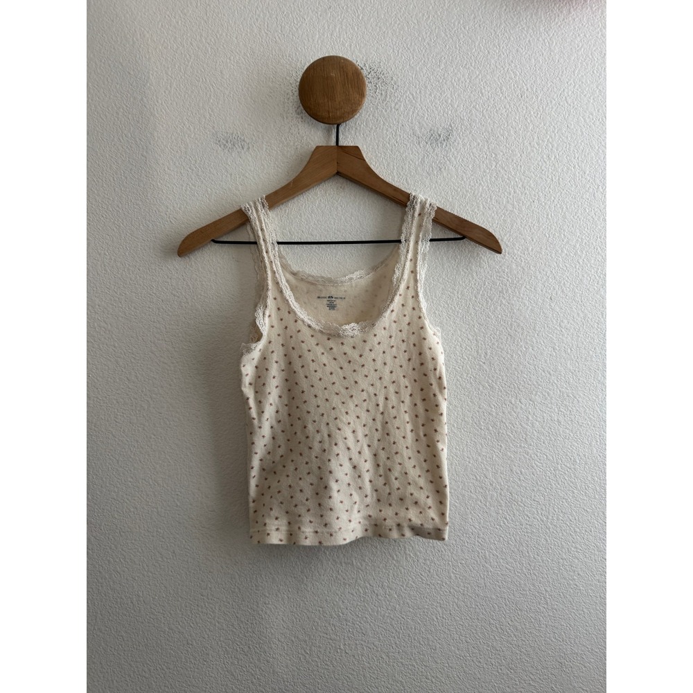 Brandy Melville Tank Top Floral Lace Trim Cotton One Size